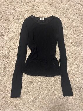 Minimalist sheer/mesh Black Long-Sleeve Crewneck Top by Wilfred